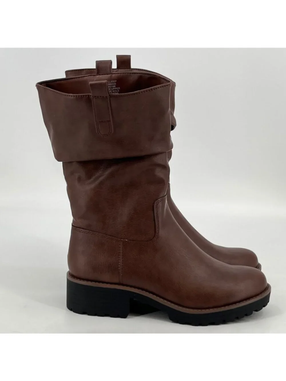 Sun + Stone Nelliee Mid-Calf Boots Brown Size 9 M Faux Leather Zipper Lug Sole